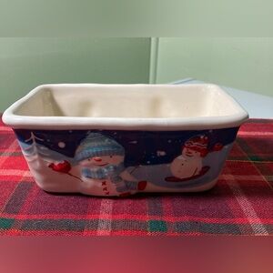St. Nicholas Square " Let It Snow" Festive Snowman Ceramic Loaf Pan